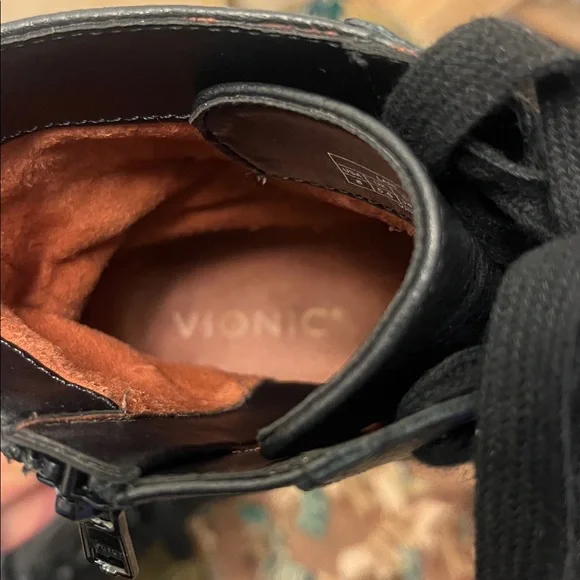Vionic “Lani” Black Leather Lace/Up Combat Boots - Picture 3 of 7